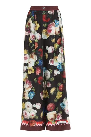 Dolce & Gabbana Womens Printed Silk Pants - Black - Size EU 42 (Womens)