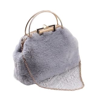 Generic Womens Plush Bags Handbag Womens Shoulder Crossbody Chain Bag(Gray)