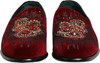 Dolce & Gabbana Mens Maroon Sequin Gemstone Dress Loafers Shoes Leather