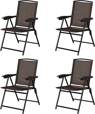 Costway Set of 4 Patio Folding Chairs Height Adjustable Sling Backrest Chairs