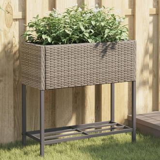 Berkfield Home Garden Planters with Shelf 2 pcs Grey 70x28x70 cm Poly Rattan | Size: 70 x 28 x 70 cm