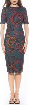 Alexia Admor Harper Short Sleeve Midi Sheath Dress in Emerald Multi at Nordstrom Rack, Size X-Large