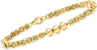 Ross-Simons 18kt Gold Over Sterling Byzantine and 5mm Bead Station Bracelet