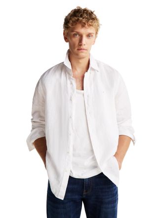 Tommy Hilfiger Mens Long Sleeve Casual Linen Button Down in Regular Fit, Optic White, Medium