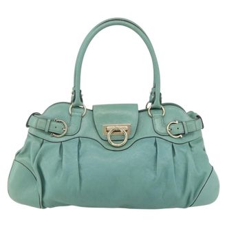 Ferragamo Gancini Handbag Leather Green Leather Handbag (Pre-Owned)