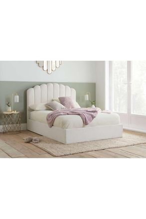 Birlea White Boucle Fabric Ottoman Bed Frame Storage Monaco | Size: King