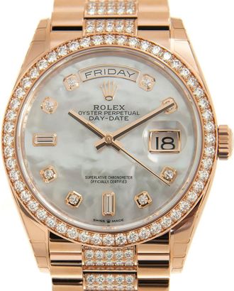 Rolex Day-Date 36 Mother of Pearl Dial 18kt Everose Gold Diamond Set President Watch 128345MDDP