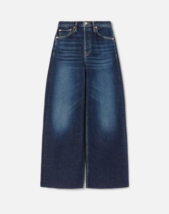 Re/Done Womens Mid Rise Wide Leg Crop Jean In Barely Worn Wash