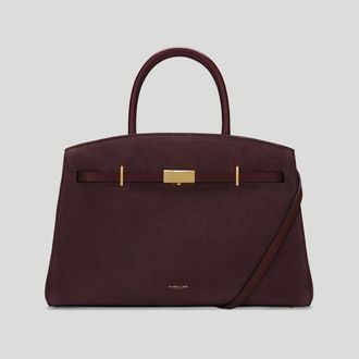 DeMellier The Midi Hudson in Burgundy Suede & Burgundy Smooth Leather Crossbody bag