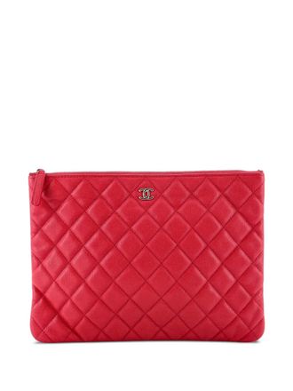 Chanel Clutch O Case media in pelle Caviar trapuntata - Rosa