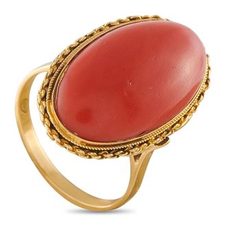 Luxury Bazaar Vintage 18K Yellow Gold Coral Cocktail Ring MF03-070126