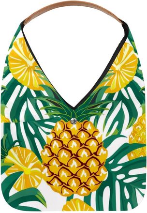 Generic Pineapple Hawaii Palm Leaves Pattern Reusable Lightweight Grocery Bags - Foldable Into Compact Pouch, Washable & Sturdy, Multipurpose for Shopping and