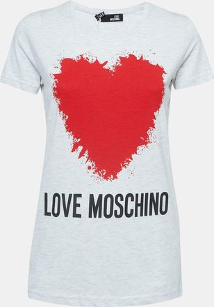 Love Moschino Grey Logo Print Cotton Crew Neck T-Shirt