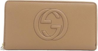Gucci Beige Leather Long Wallet (Bi-Fold) (Pre-Owned)