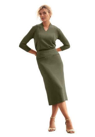 Jessica London Perfectease Midi Skirt in Dark Olive Green at Nordstrom, Size 2X