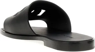 Dolce & Gabbana Logo-Embellished Leather Slides - Black
