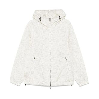 Emporio Armani Light Jackets, male, White, XL, White Zip-Front Hooded Coat