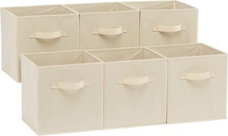 No Brand Juego De 6 Cubos De Almacenamiento Plegables De Tela Con Asas, 26,6 X 26,6 X 27,9 Cm, Color Beige Liso
