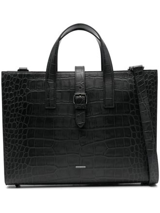 Emporio Armani Shopper met krokodillen-reli&euml;f en gesp - Zwart