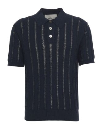 Amaranto Blue Semi-Transparent Polo Sweater With Classic Details