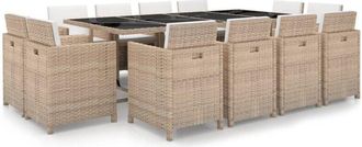 vidaXL Set Comedor De Jard&iacute;n 13 Piezas Y Cojines Rat&aacute;n Sint&eacute;tico Beige Vidaxl