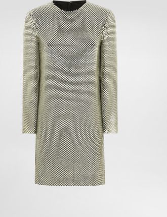 Dolce & Gabbana Short Long-sleeved Dress In Crystal Mesh - Woman Dresses Gold Xs