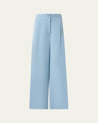 Akris Florence Pleated Linen Wide Straight-Leg Pants