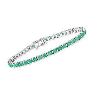 Ross-Simons Emerald and. Diamond Tennis Bracelet in Sterling Silver
