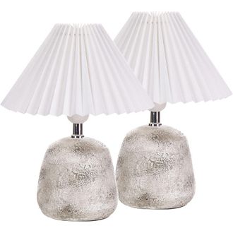Beliani Beliani - Set of 2 Ceramic Table Lamps Bedside Table Light Dome Shade Pleated Grey and White Zeyi