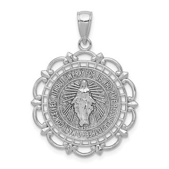 Diamond2Deal 14K White Gold Miraculous Medal With Scallop Frame Pendant