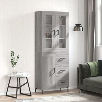 vidaXL Aparador Alto Madera Contrachapada Gris Sonoma 69,5x34x180 Cm Vidaxl