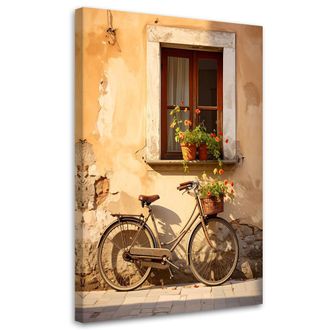 Feeby Cuadro En Lienzo, Italia Calle De La Toscana Casa Y Bicicleta Antigua, 70x100