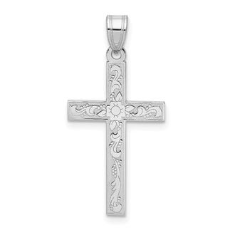 Diamond2Deal 14K White Floral Cross Pendant
