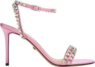 Mach & Mach Audrey 95 Crystal Heart Satin Sandals, Brand Size 38 ( US Size 8 )
