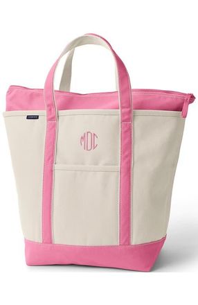Lands End Zip Top Canvas Tote Bag in Natural/fresh Pink at Nordstrom, Size X-Large