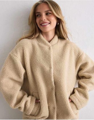 Aim'n Giacca coach in pile beige caffellatte-Neutro