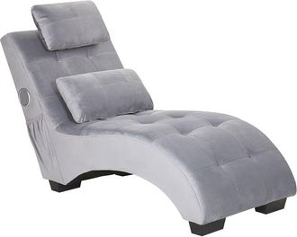 Beliani Chaise Longue De Terciopelo Gris Altavoz Bluetooth Puerto Usb Moderno Sala De Estar Simorre
