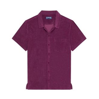 Vilebrequin Terry Bowling Shirt Solid - Heren - Korte mouwen Overhemden - Paars - XL - Katoen - Overhemden