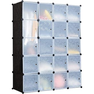 Costway Costway Estanter&iacute;a Modular Con Puerta, Organizador En Cubos, Armario Modular De 20 Cubos, Armario De Cubos De Pl&aacute;stico, Ganchos, Para Ropa Zapatos Jug