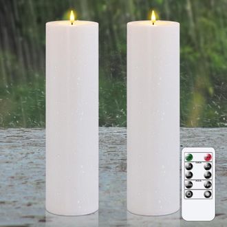 OEM Vela Led: 10 X 35 Cm, Resistente Al Agua, Con Control Remoto. Vela Cil&iacute;ndrica Sin Llama Con M&aacute;s De 600 Horas De Duraci&oacute;n Para Decoraci&oacute;n Exterior