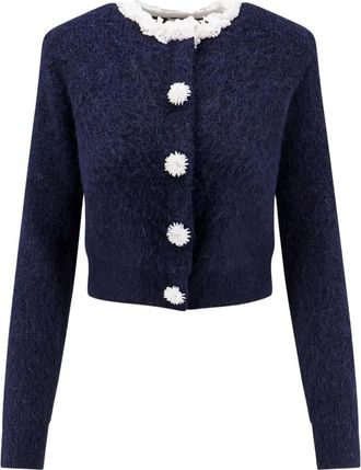 Self Portrait Cardigan met Bloem Parel Knopen - Dames - Vesten - Blauw - M - Wol - Truien & Vesten