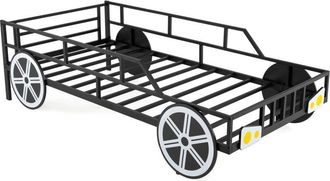 Costway Single Size Metal Car-Shaped Platform Bed Kids Bed Frame-Black