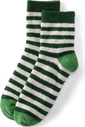Lands End Cozy Micro Crew Socks in Light Emerald Stripe at Nordstrom