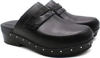 Brunello Cucinelli Black Bead-Embellished Leather Clogs Size 38