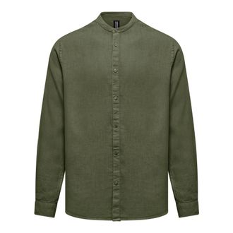 Bomboogie Camicia in Lino con Collo alla Mandarina - - Shirts - Uomo - Verde - 3XL