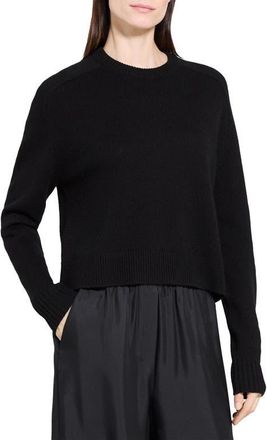 Theory Cashmere Crewneck Crop Sweater in Black at Nordstrom, Size Petite