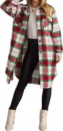 Panache Plaid Duster Shacket In Red And Green Plaid