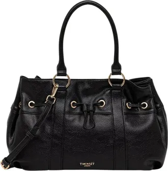 Twinset Shopper tas met plooien - Dames - Tassen - Zwart - Maat: ONE Size Leer