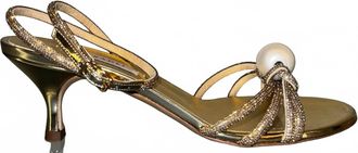 Casadei Womens Metallic Crystal Sandal With Pearl In Gold