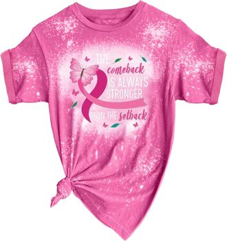 Generic Breast Cancer Merchandise UK 2024 Breast Cancer T Shirts Women Pink Ribbon T Shirt Breast Cancer Awareness Month T-Shirt Round Neck Casual Womens Tops